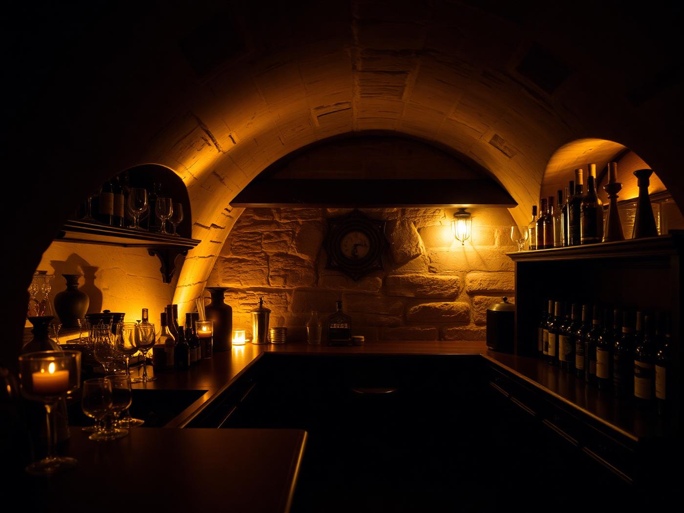 The candlelit cellar bar beneath the old dairy at Ashford House