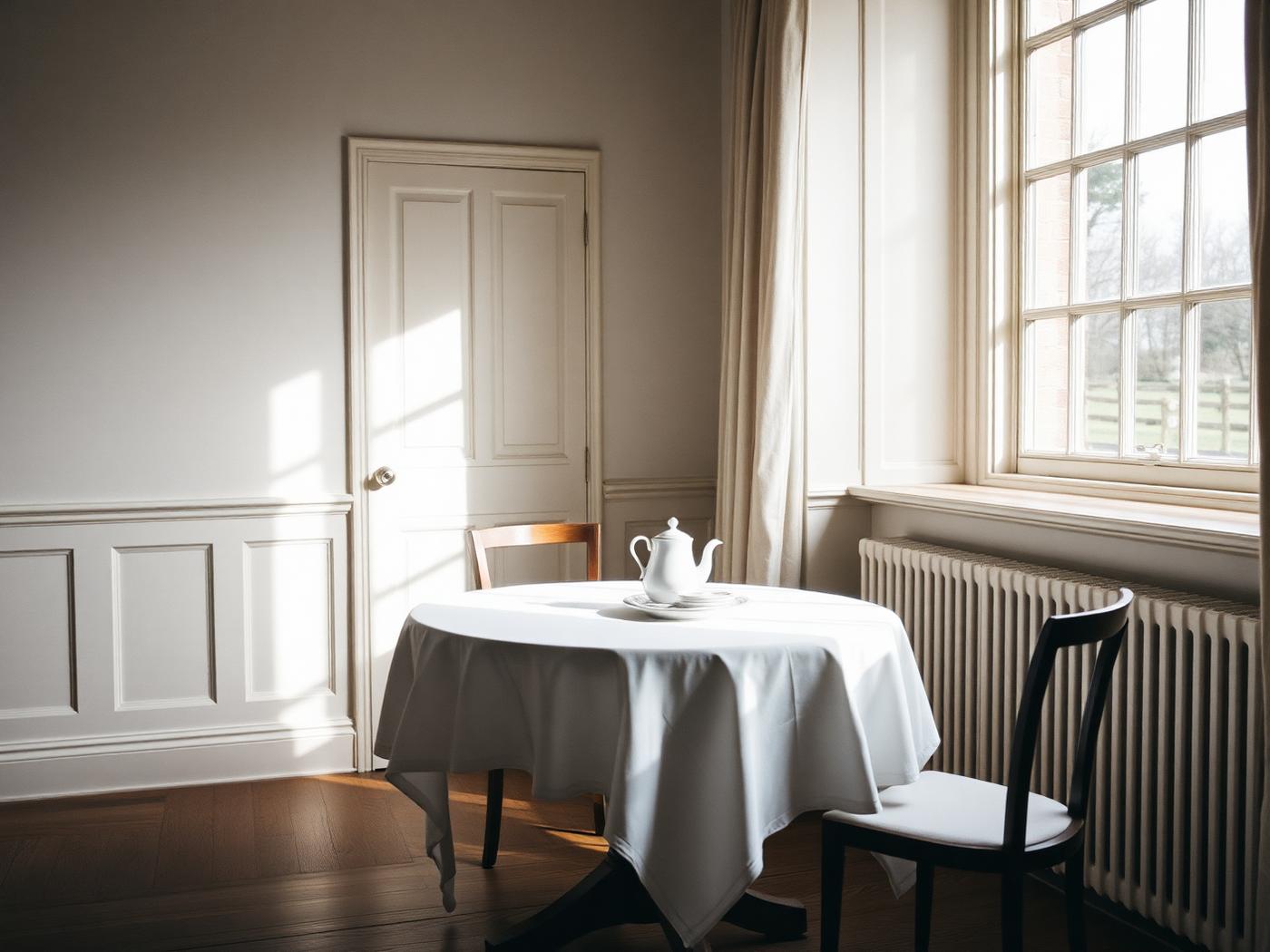 Breakfast laid by a tall window in morning light at Ashford House