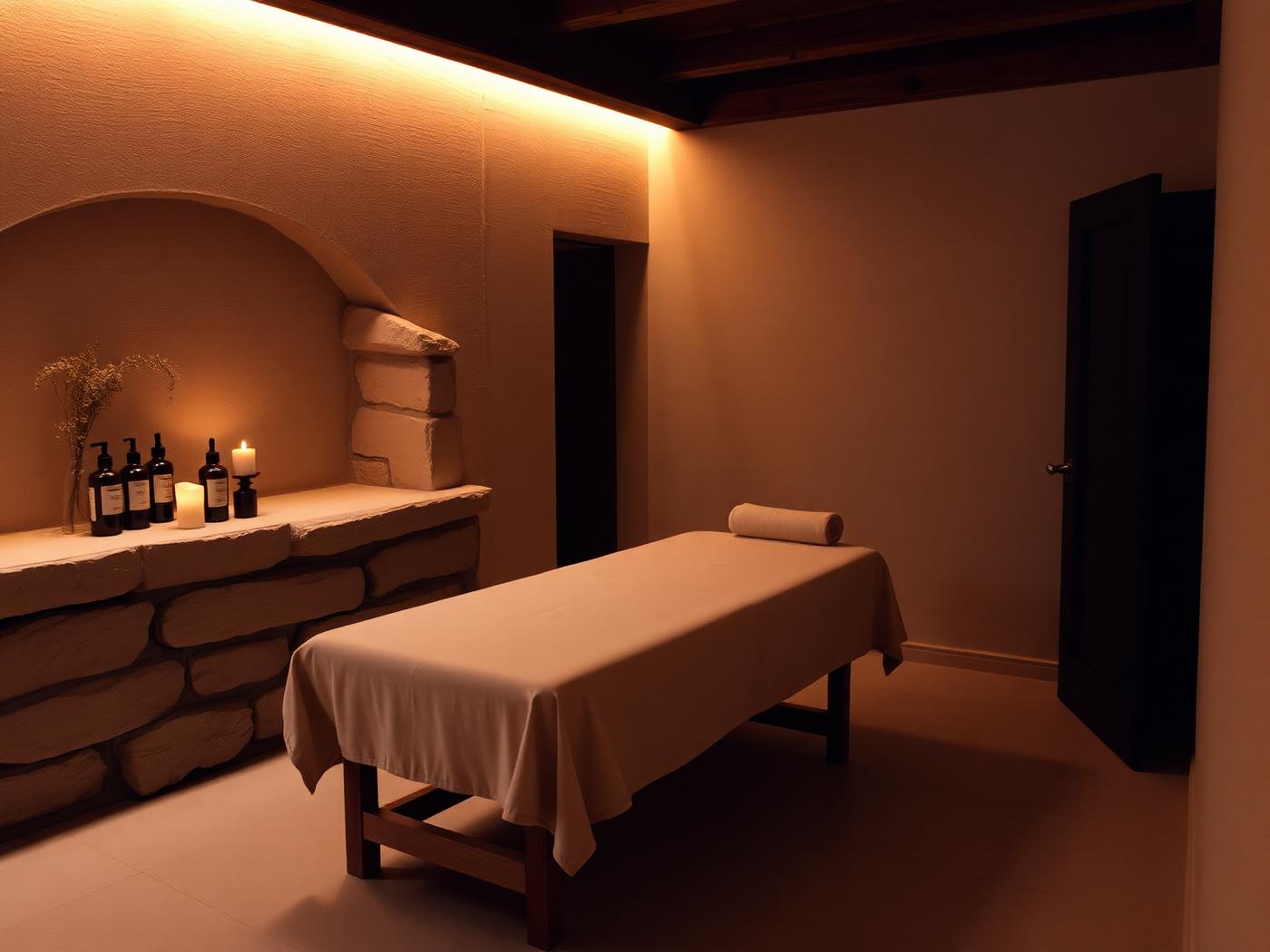 A candlelit treatment room in a converted stone dairy